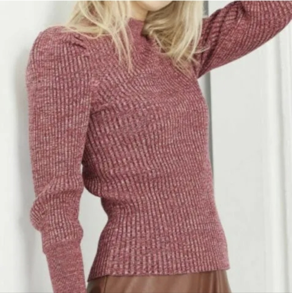Who What Wear fitted puff shoulder sweater in heathered wine red size small